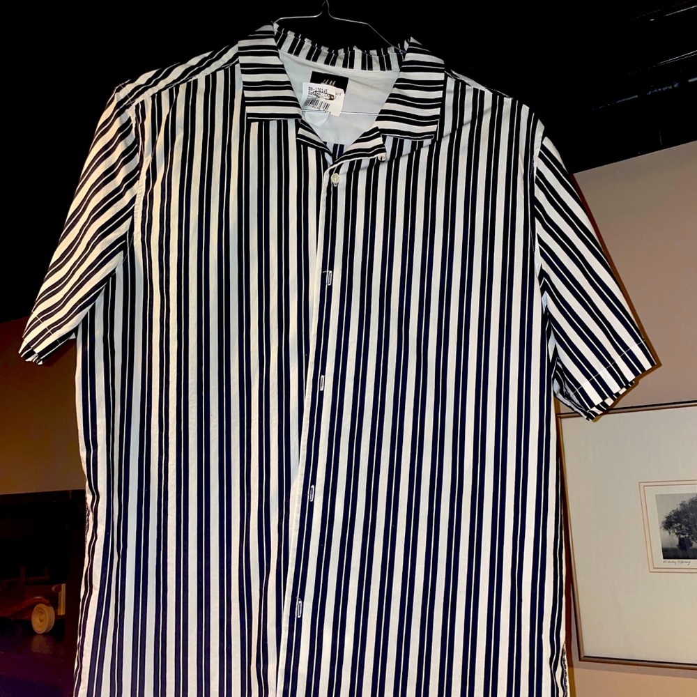 (L) H&M short sleeve vertical stripe button down